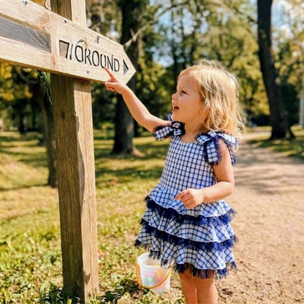 Blue and White Gingham Dress for Kids